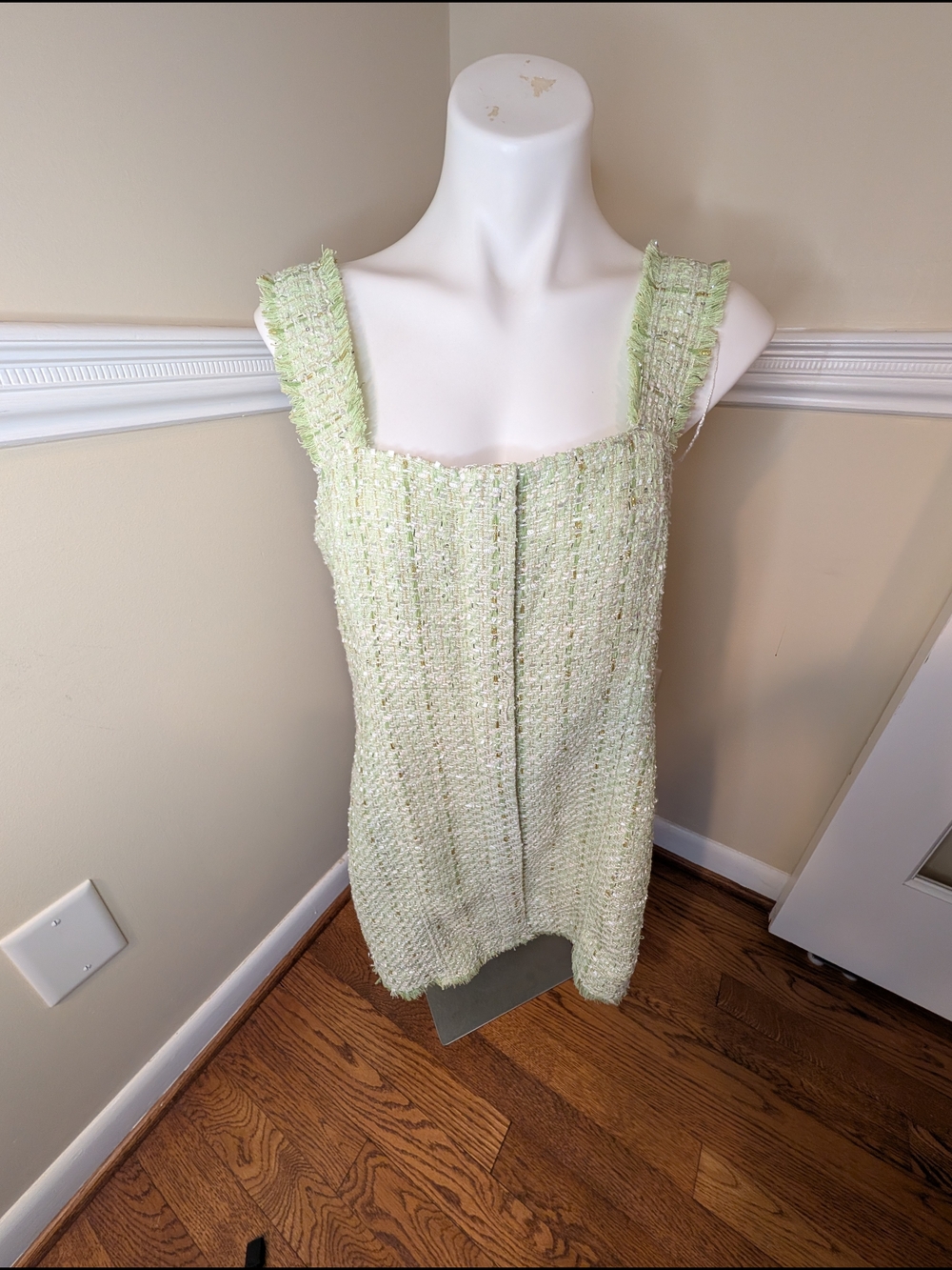 House of Harlow 1960 Green Tweed Mini Dress Size M Metallic Bouclé - Picture 2 of 10